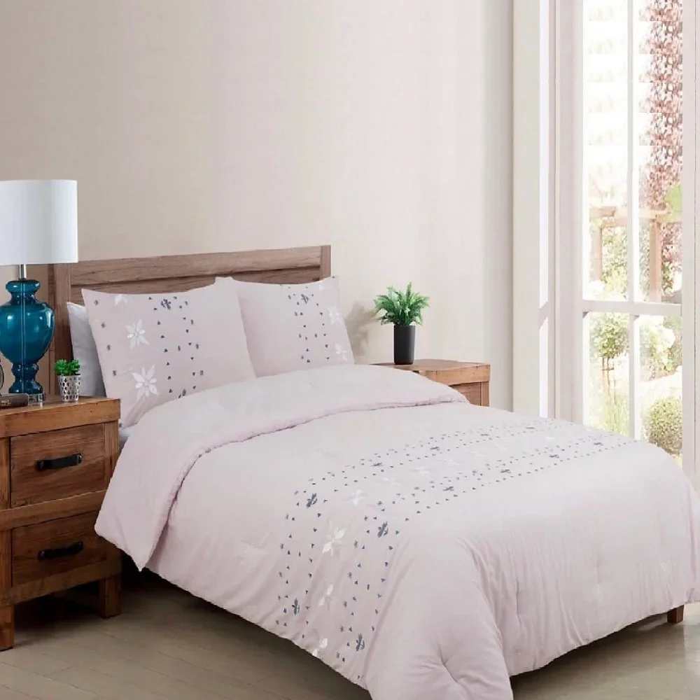 3-piece PINK Wild Sage Alana Embroidered Geometric FULL / QUEEN Duvet Cover Set